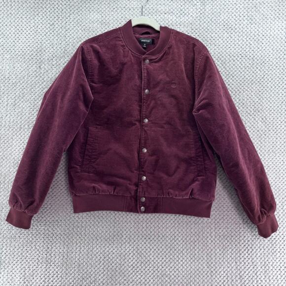 Brixton Coat Mens S Burgundy Dillinger Bomber Jacket Snap Button Front Military - Picture 2 of 13